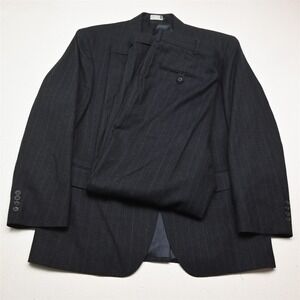 Vtg USA Made 42R 34x32 Gray Striped 100% Wool Flannel Mens Jacket Pants Suit